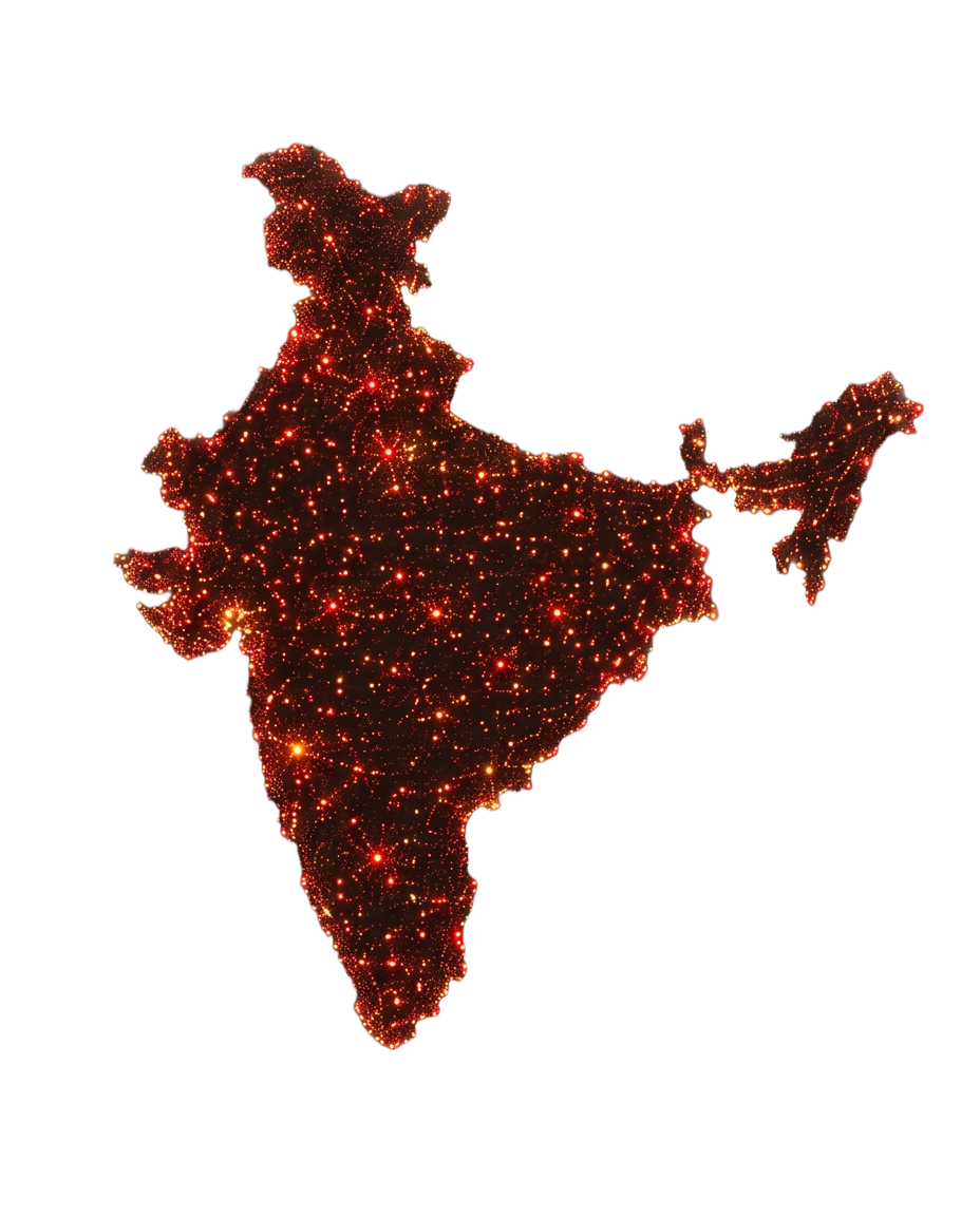 India illuminated by points of light representing events